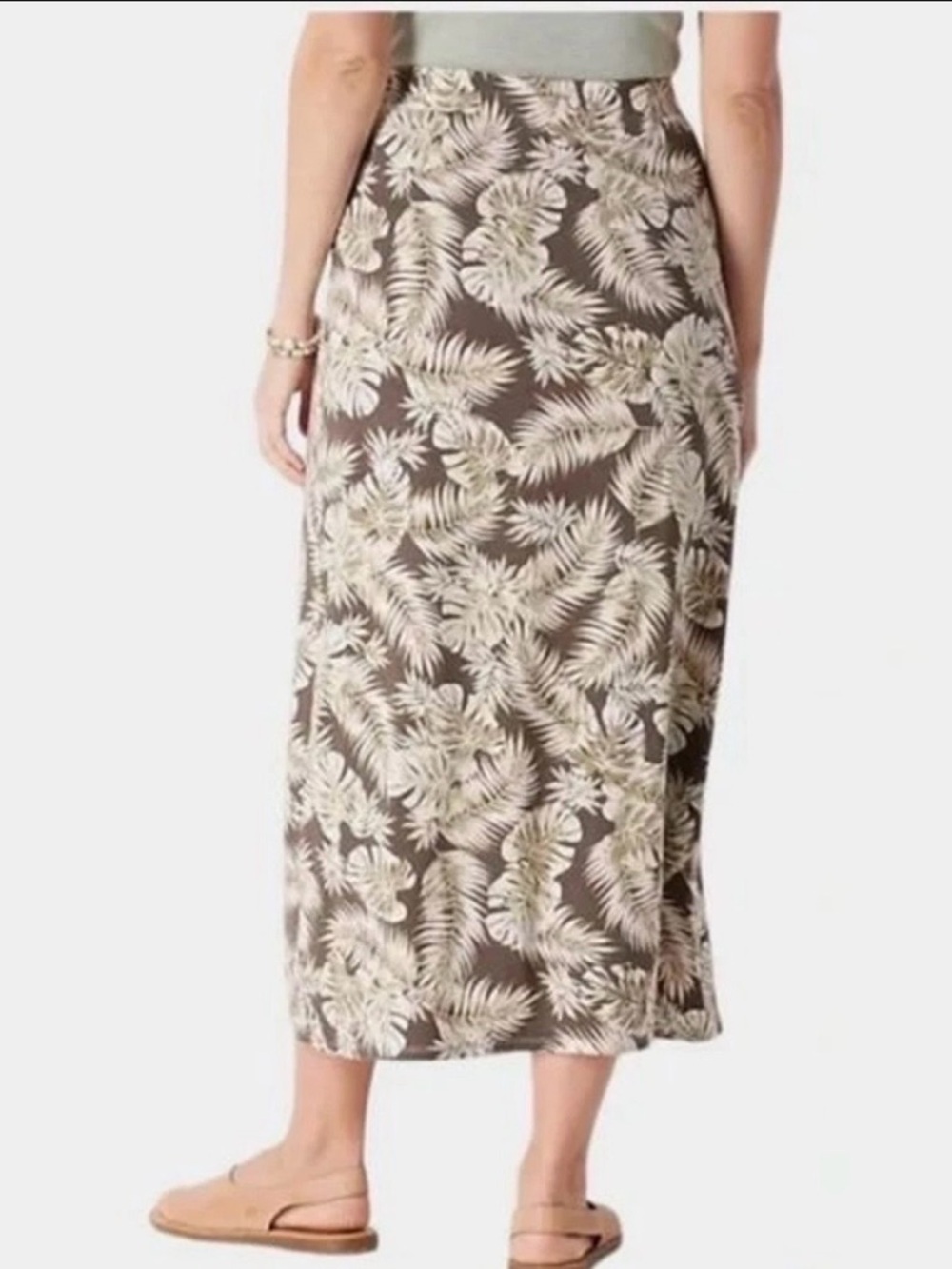 J. Jill Tropical Palm Print Maxi Skirt A-Line Stretch Brown Green M - Picture 2 of 9